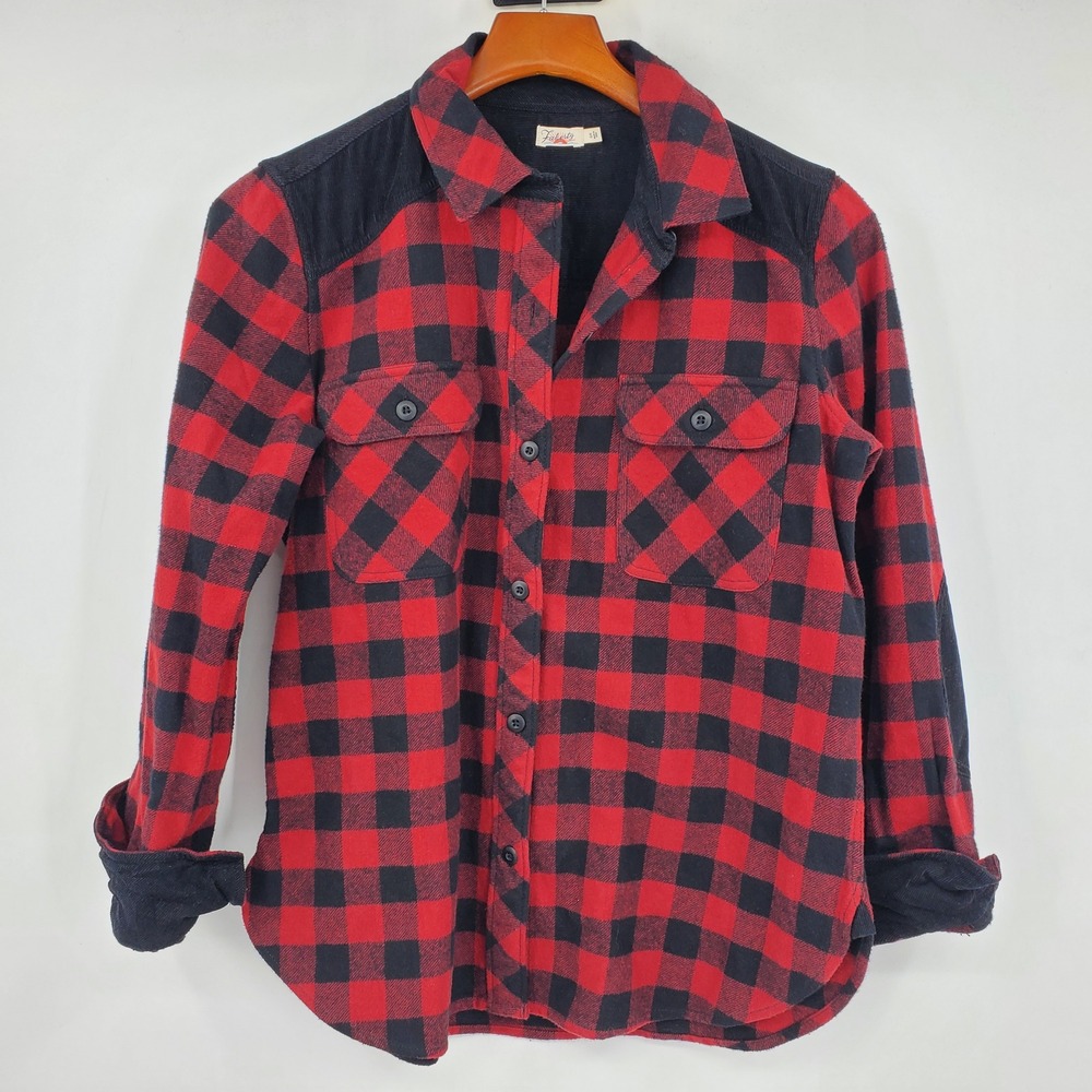 Faherty Daly Red Black Buffalo Check Flannel Shirt Corduroy Trim S Cabin Fall